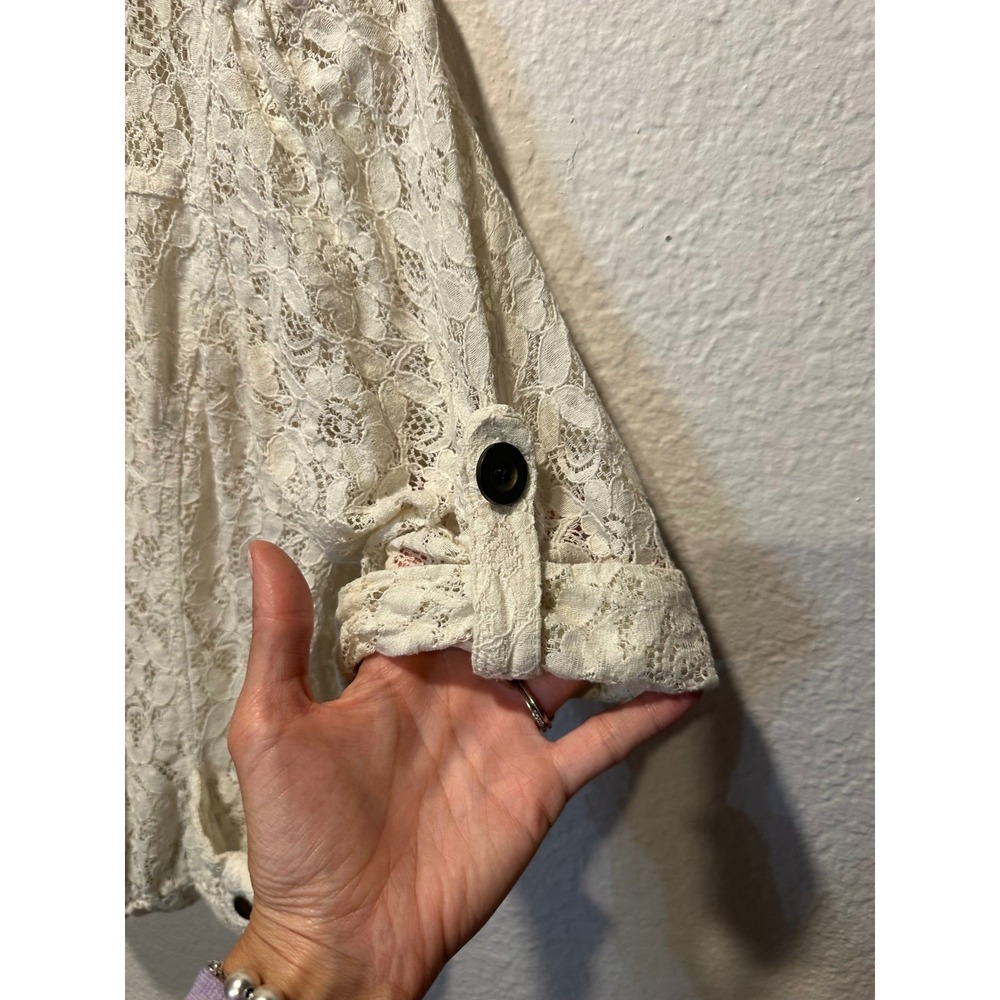 American Rag Womens XL Ivory Floral Lace Zip Up Bomber Jacket Short Sleeve Cream - Picture 5 of 15
